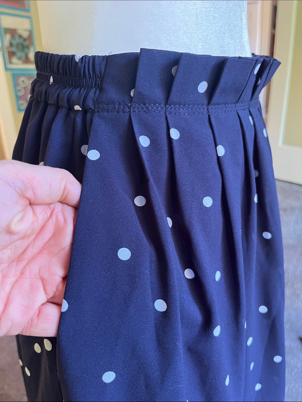 J. Crew Navy and White Polka Dot Midi Skirt